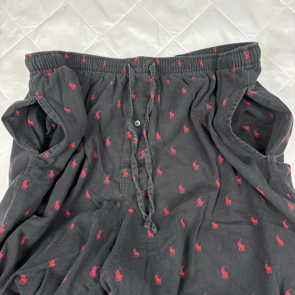 Polo‎ Ralph Lauren Pajama Pants All Over Red Pony XL Black Cotton Lounge Pants